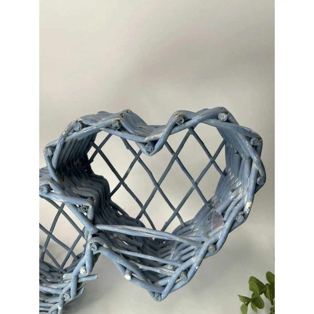Heart Shaped Woven Twig Grapevine  Wall decor Blue rustic primitive cottage